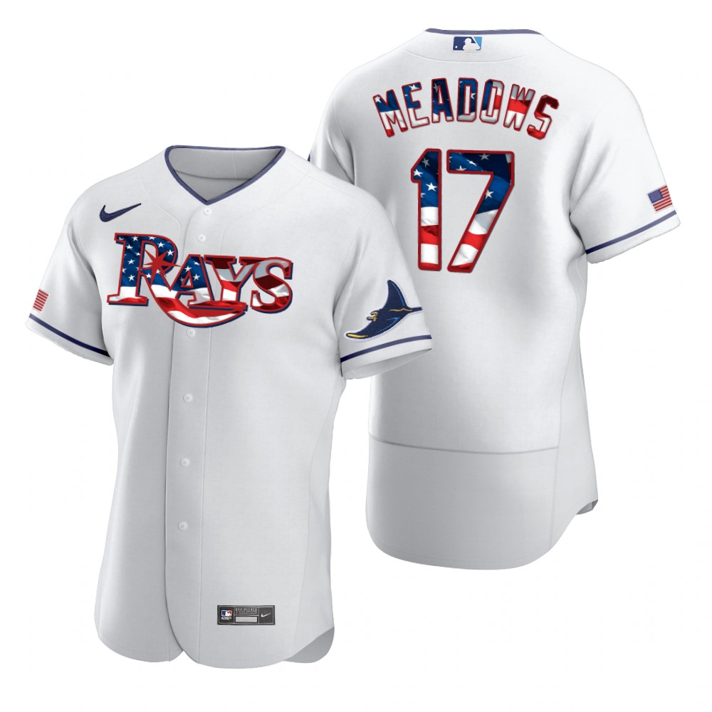 Tampa Bay Rays 17 Austin Meadows Men Nike White Fluttering USA Flag Limited Edition Authentic MLB Jersey